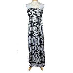 White House Black Market Silk Strapless Maxi Dress Black Multi Size 4